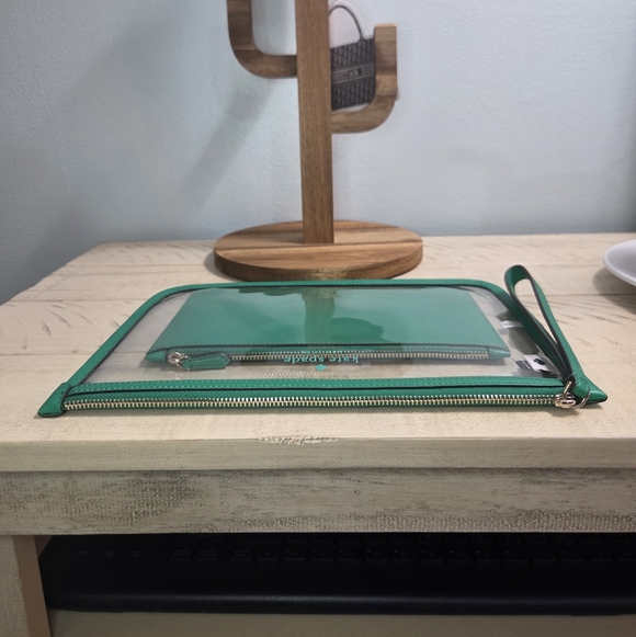 Kate Spade Addie See Through Pouch in clear PVC with Wristlet Set, Snow Pea LN - Picture 14 of 14